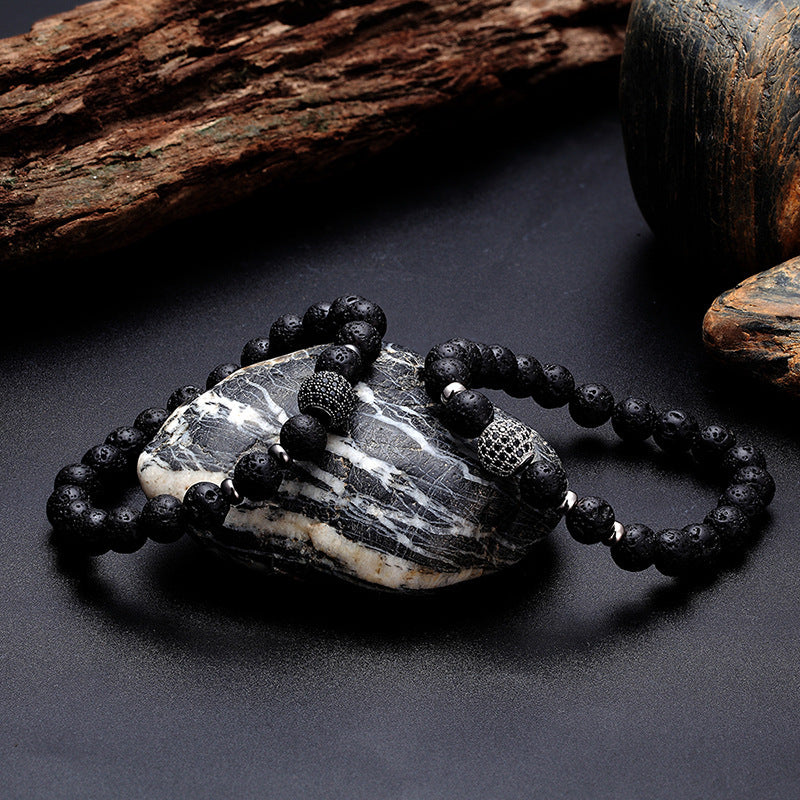 Micro-inlaid Black Diamond 10MM Zircon Volcanic Rock Bracelet