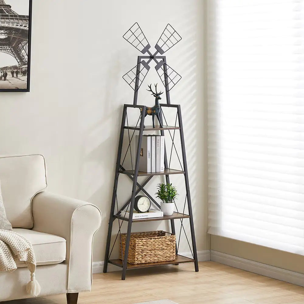 4-Tier Bookshelf,Display Storage Shelves With Metal Frame,