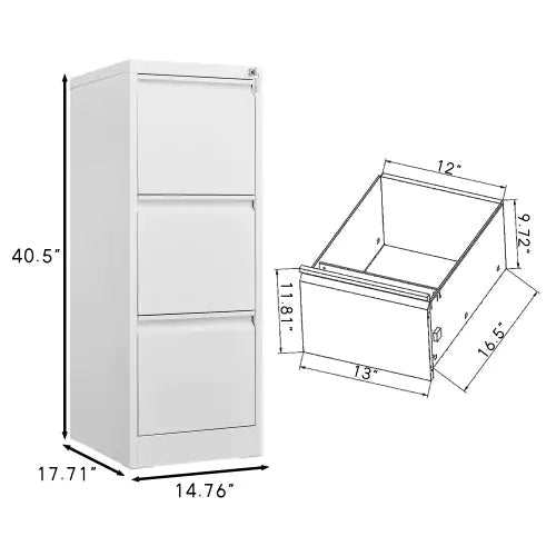 3 Drawer File Cabinet With Lock Metal Vertical File Storage Cabinet