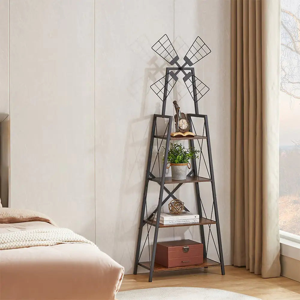 4-Tier Bookshelf,Display Storage Shelves With Metal Frame,