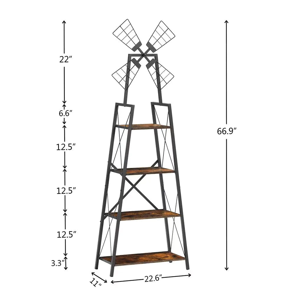 4-Tier Bookshelf,Display Storage Shelves With Metal Frame,