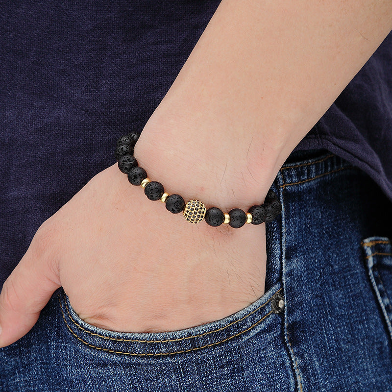 Micro-inlaid Black Diamond 10MM Zircon Volcanic Rock Bracelet