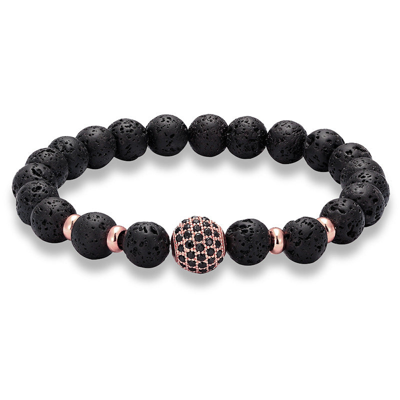 Micro-inlaid Black Diamond 10MM Zircon Volcanic Rock Bracelet
