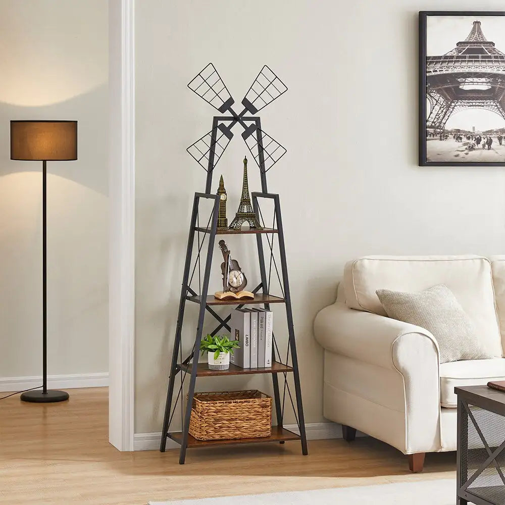 4-Tier Bookshelf,Display Storage Shelves With Metal Frame,