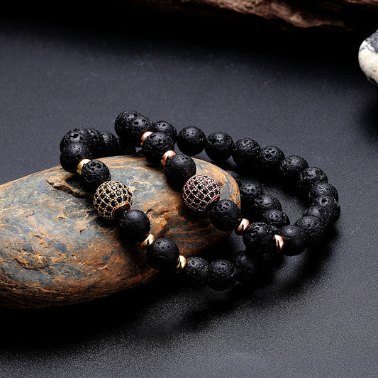 Micro-inlaid Black Diamond 10MM Zircon Volcanic Rock Bracelet