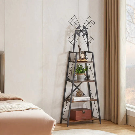 4-Tier Bookshelf,Display Storage Shelves With Metal Frame,